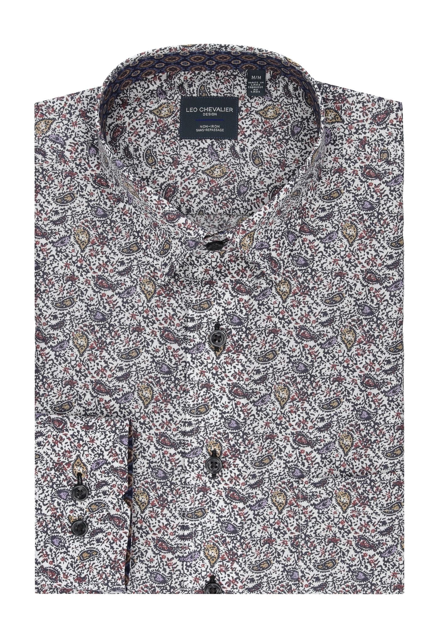 Leo Chevalier Design Multi Color Paisley Men's Hidden Button-Down Shirt
