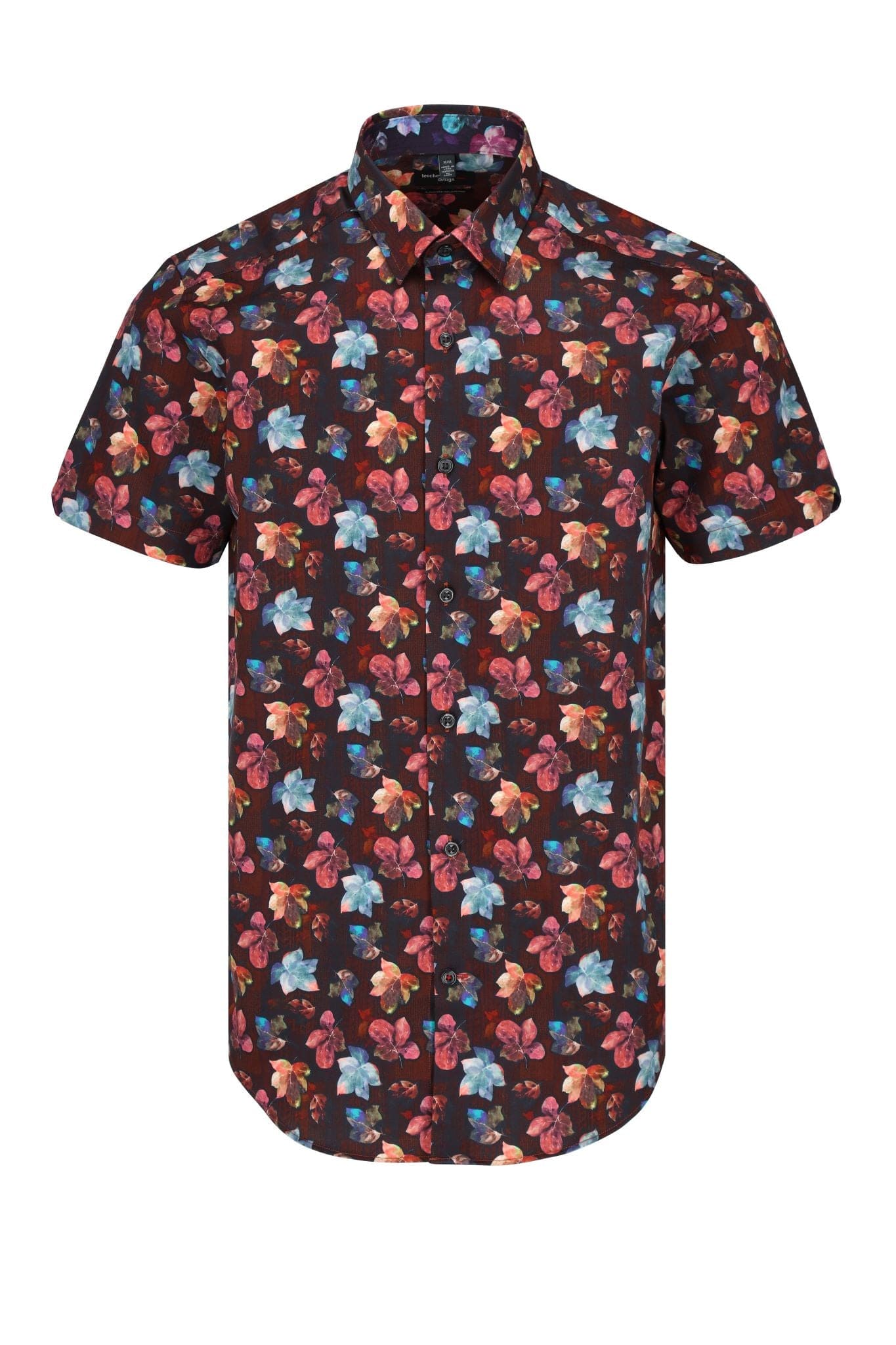 Leo Chevalier Design Multi Colored Leaf Print Short Sleeve Shirt