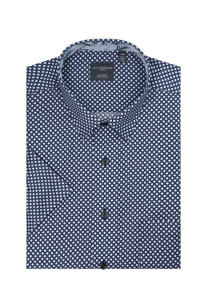 Leo Chevalier Design Navy Dotted Print Button-Down Men's Short Sleeve