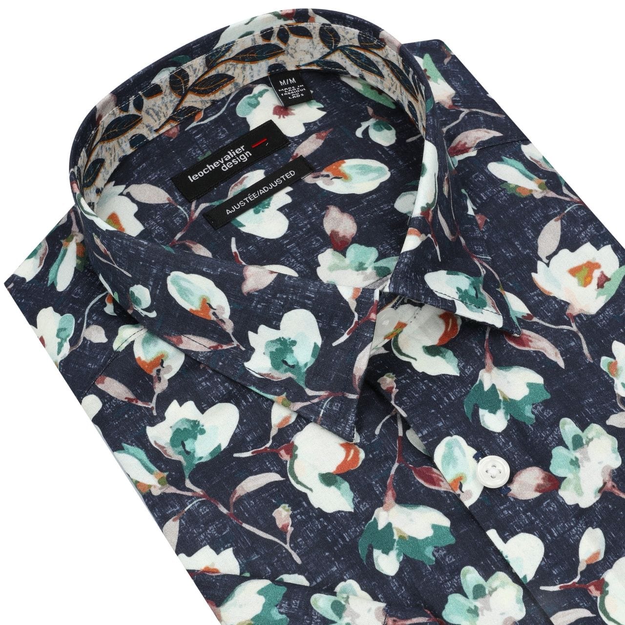 Leo Chevalier Design Navy Floral Men's Cotton Short Sleeve Shirt