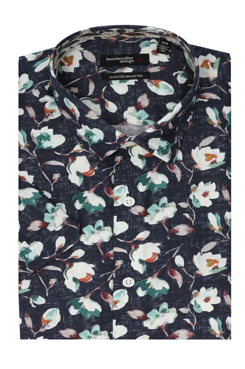 Leo Chevalier Design Navy Floral Men's Cotton Short Sleeve Shirt