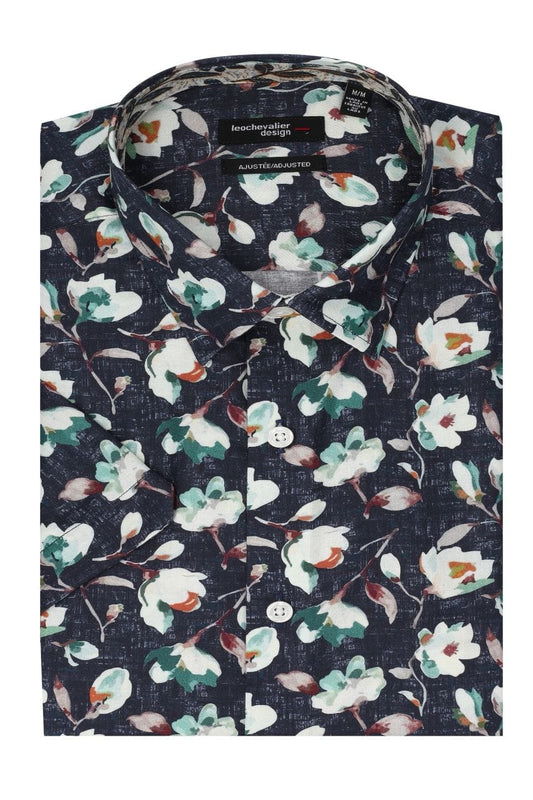 Leo Chevalier Design Navy Floral Men's Cotton Short Sleeve Shirt