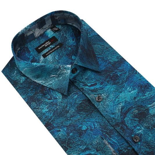 Leo Chevalier Design Navy Print Long Sleeve Men's Hidden Button-Down Shirt – Leo Chevalier
