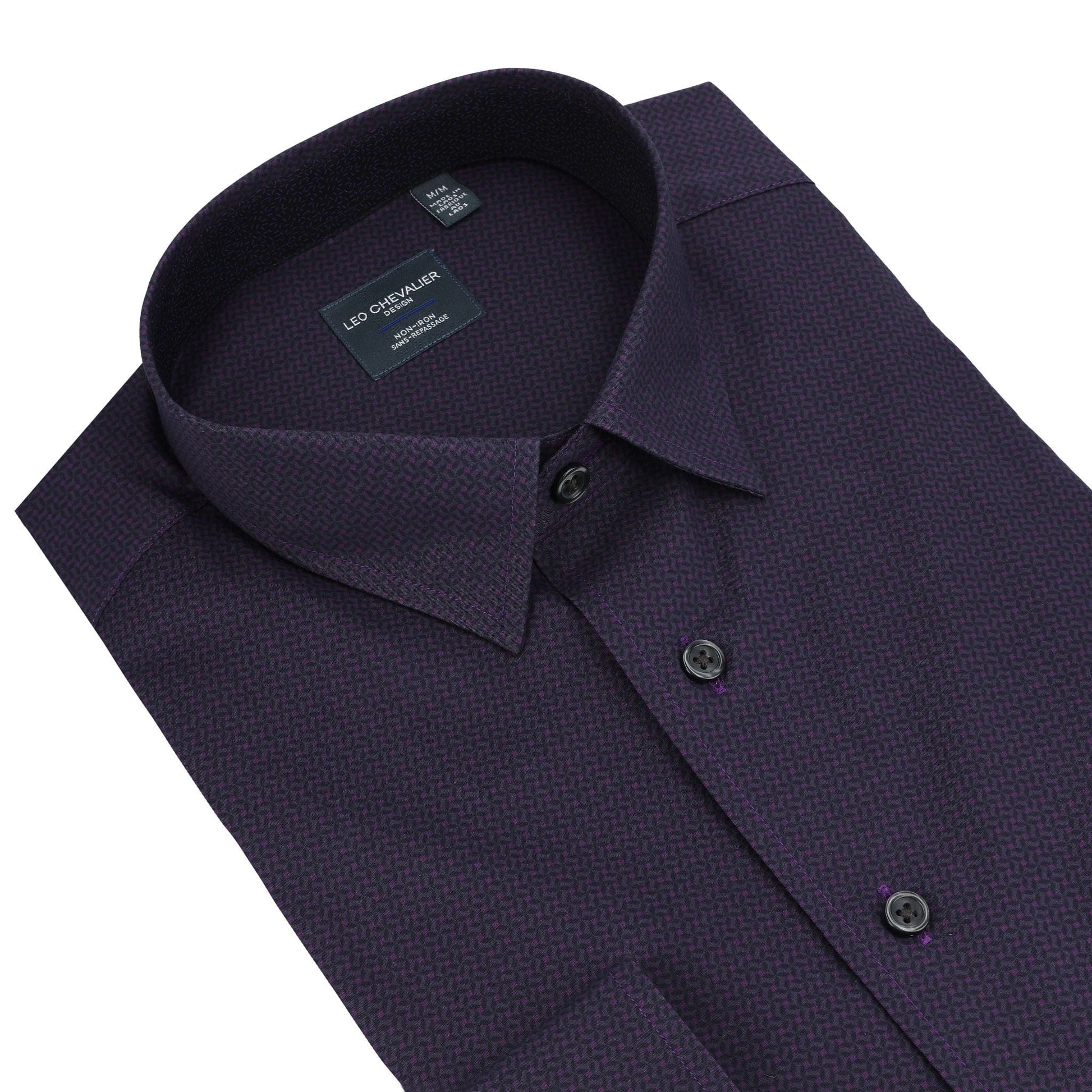 Leo Chevalier Design Purple Fine Print Men's Casual Long Sleeve Shirt