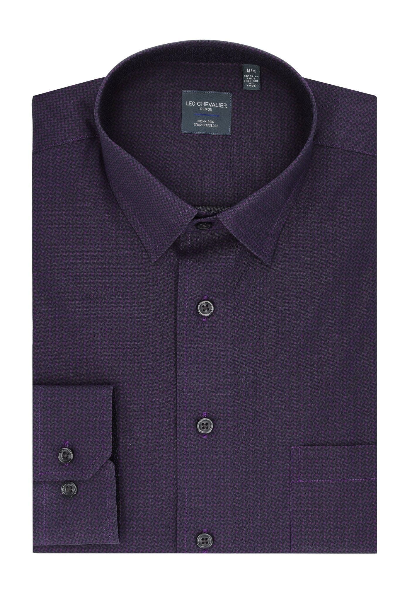 Leo Chevalier Design Purple Fine Print Men's Casual Long Sleeve Shirt