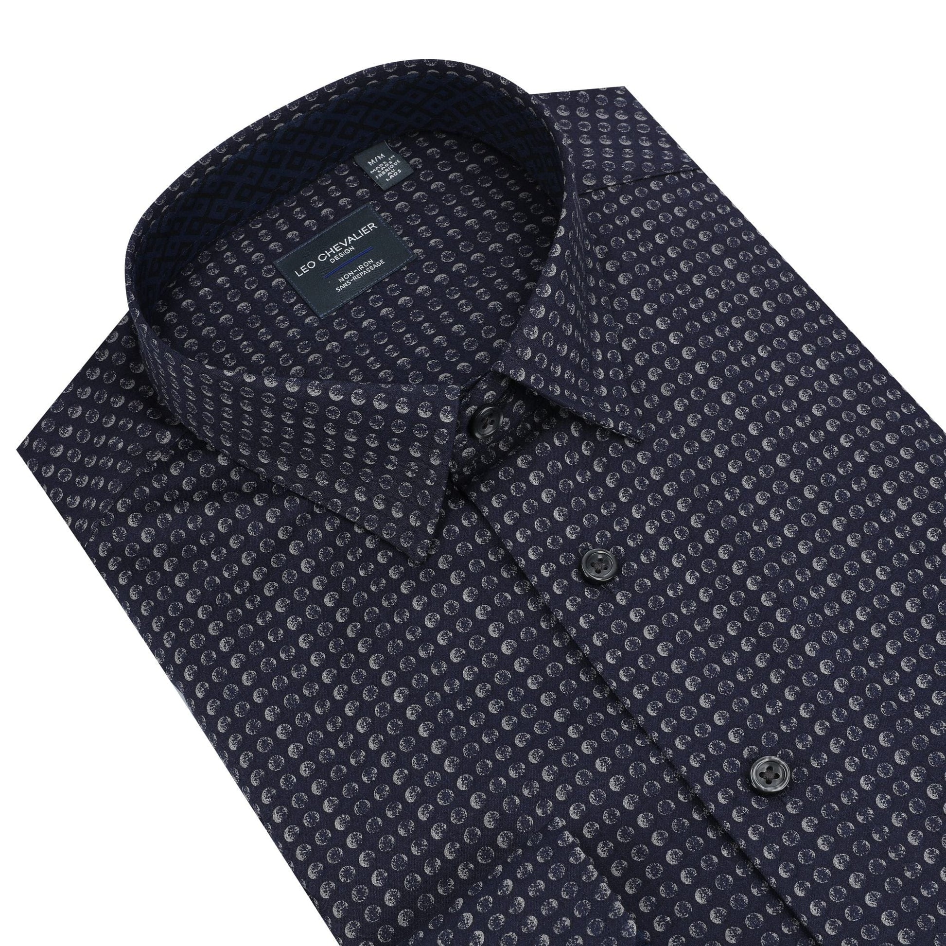 Leo Chevalier Design Black Fine Print Men's Long Sleeve Sport Shirt