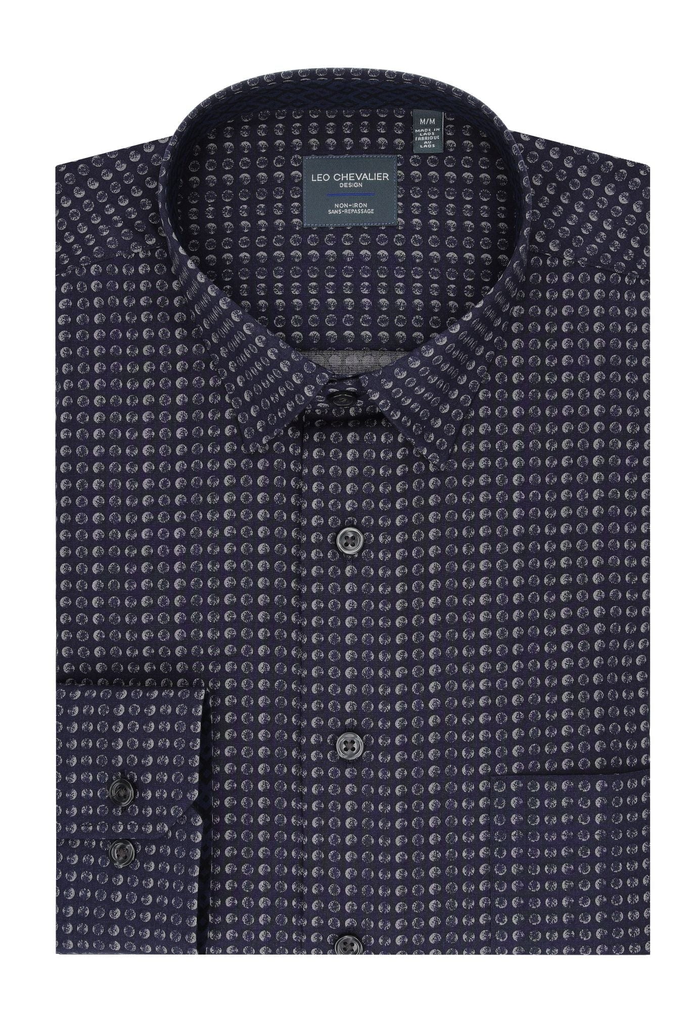 Leo Chevalier Design Black Fine Print Men's Long Sleeve Sport Shirt