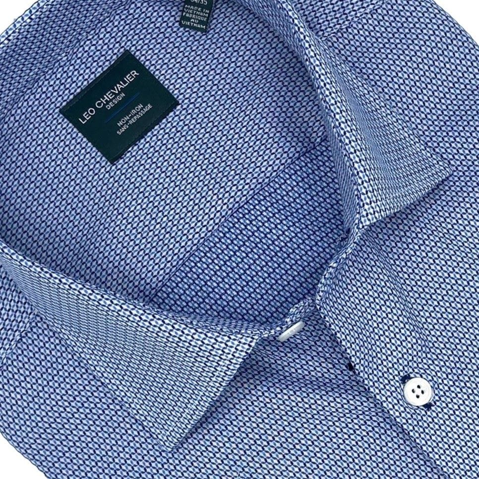 Leo Chevalier Design Non-Iron Blue Print Men's Dress Shirts