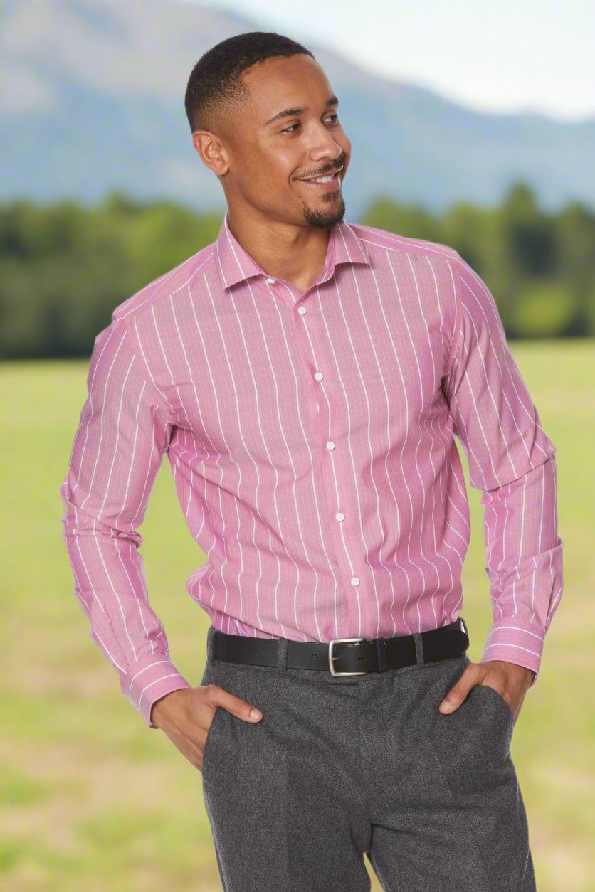 Leo Chevalier Design Classic Red Striped Men's Slim-Fit Business Shirts
