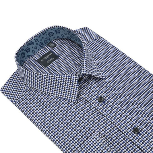 Leo Chevalier Design Fine Blue 3D Print 100% Cotton Long Sleeve Shirt Elevate Your Style with Contemporary Fit