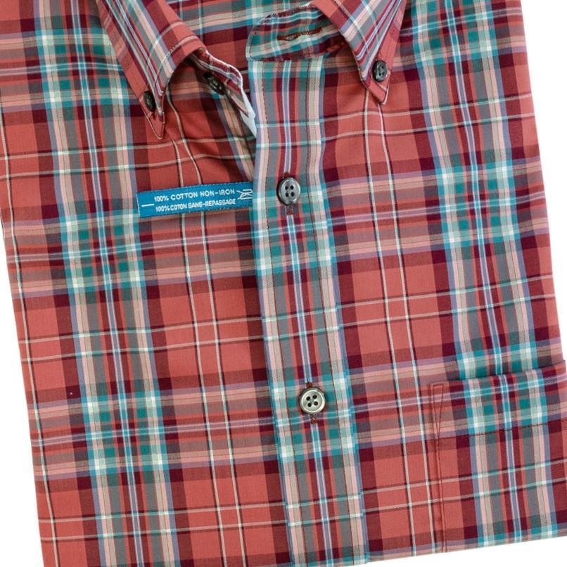 Leo Chevalier Design Rose Colored Plaid Cotton Button Down Collar Leo Chevalier Sport Shirts