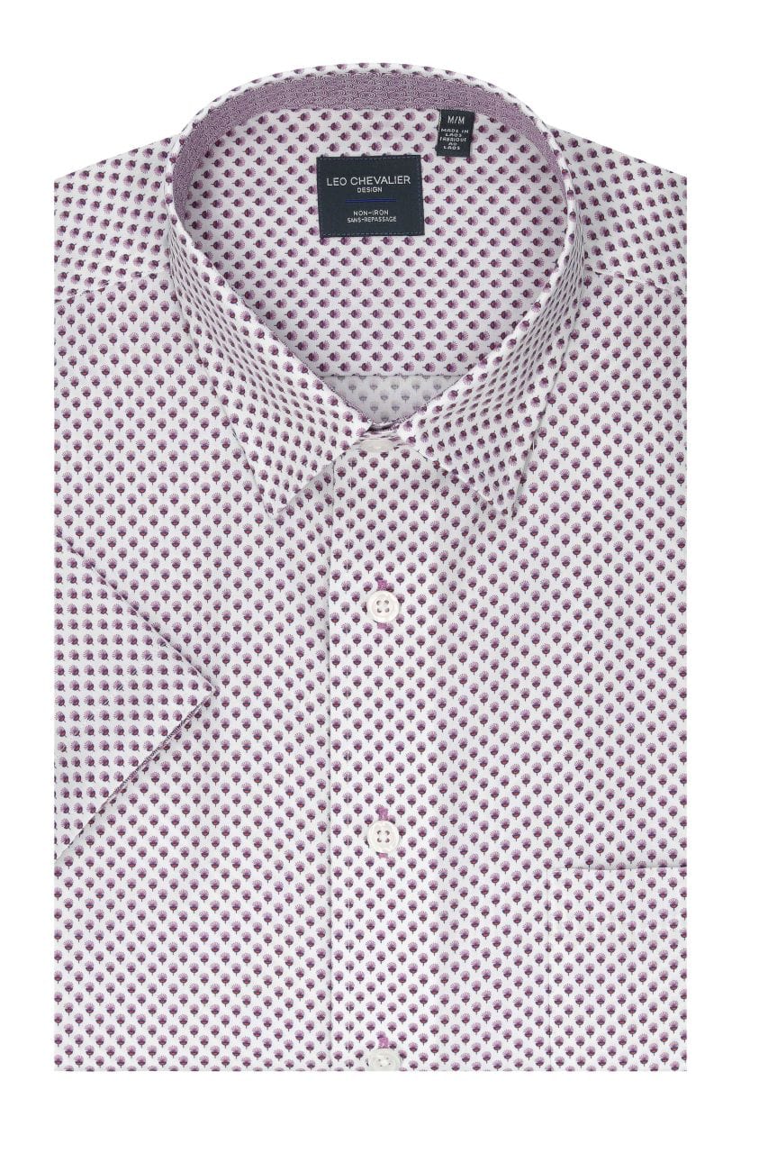 Leo Chevalier Design Rose Print Men's Hidden Button-Down Cotton Short Sleeve Shirt