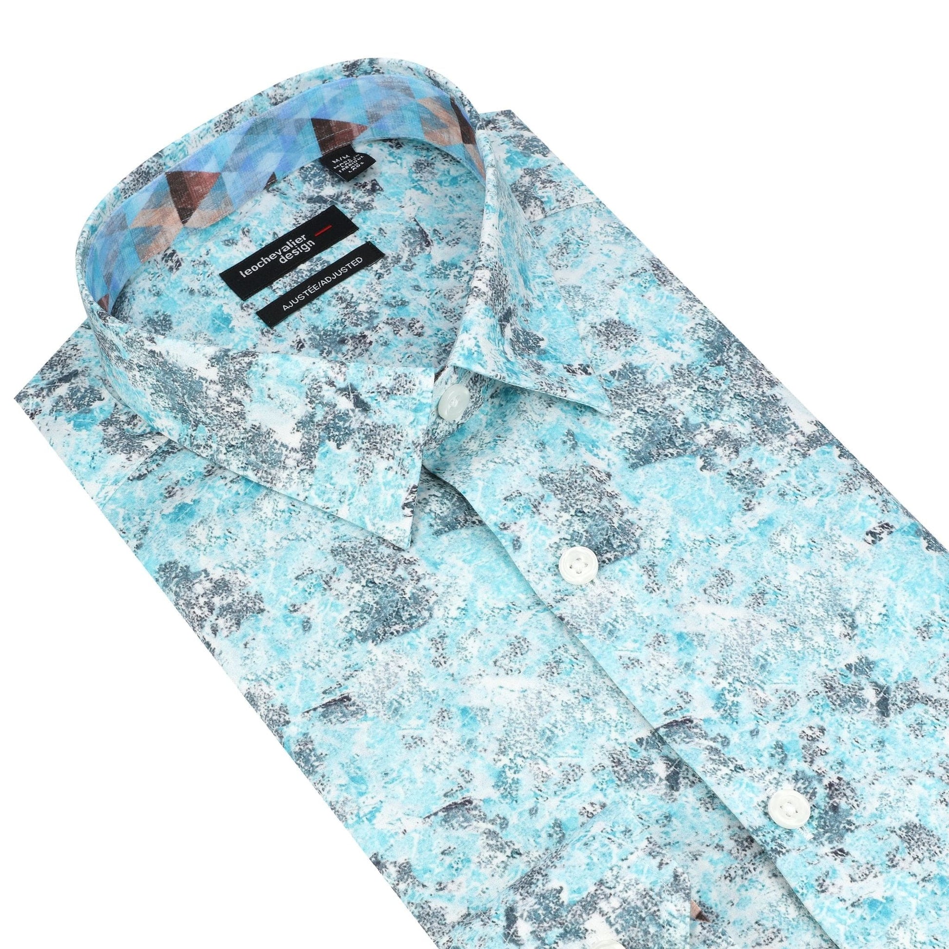 Leo Chevalier Design Shades of Blue Long Sleeve Men's Hidden Button-Down Shirt - Leo Chevalier