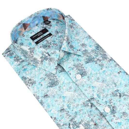 Leo Chevalier Design Shades of Blue Long Sleeve Men's Hidden Button-Down Shirt - Leo Chevalier