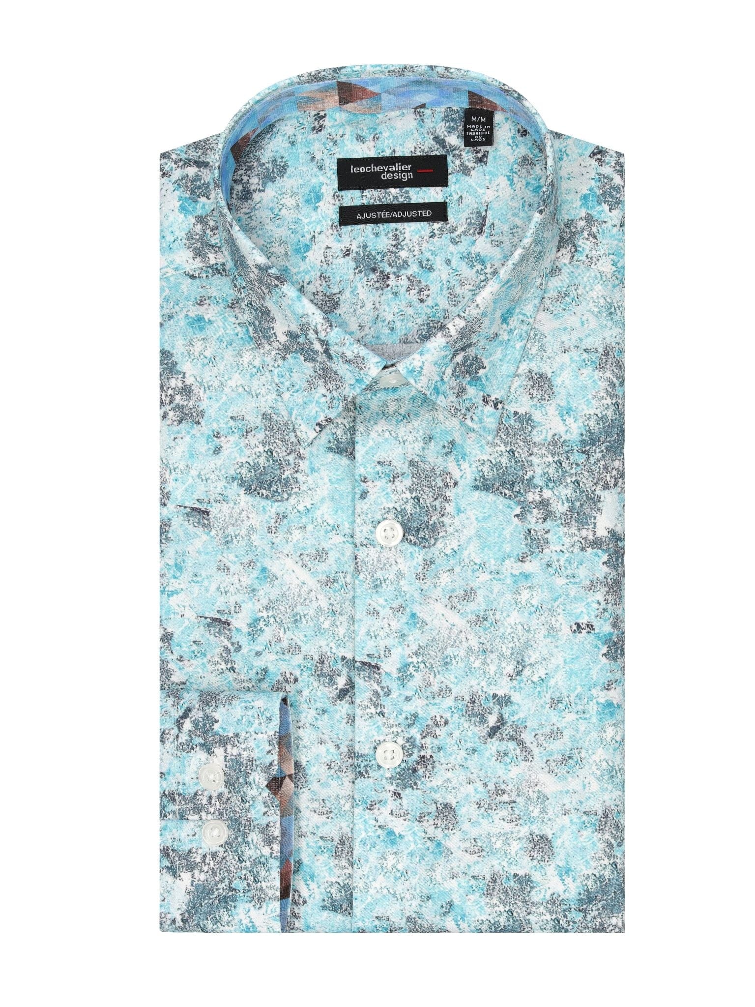 Leo Chevalier Design Shades of Blue Long Sleeve Men's Hidden Button-Down Shirt - Leo Chevalier