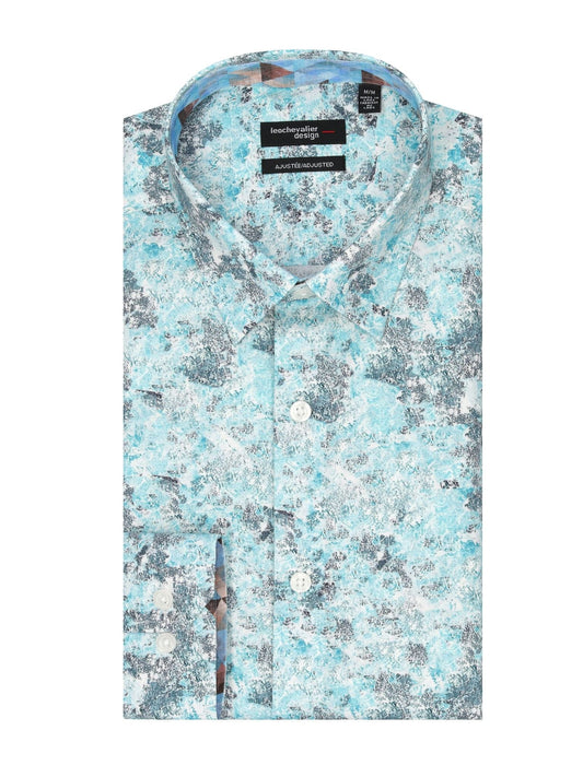 Leo Chevalier Design Shades of Blue Long Sleeve Men's Hidden Button-Down Shirt - Leo Chevalier