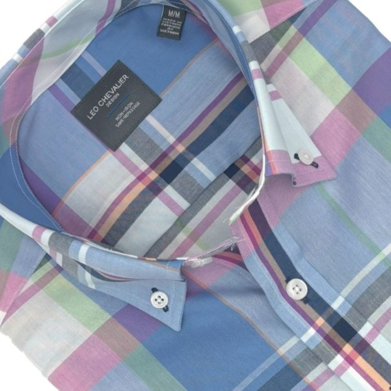 Leo Chevalier Design Blue Multi Colored Plaid Men's Cotton Short Sleeve Shirt