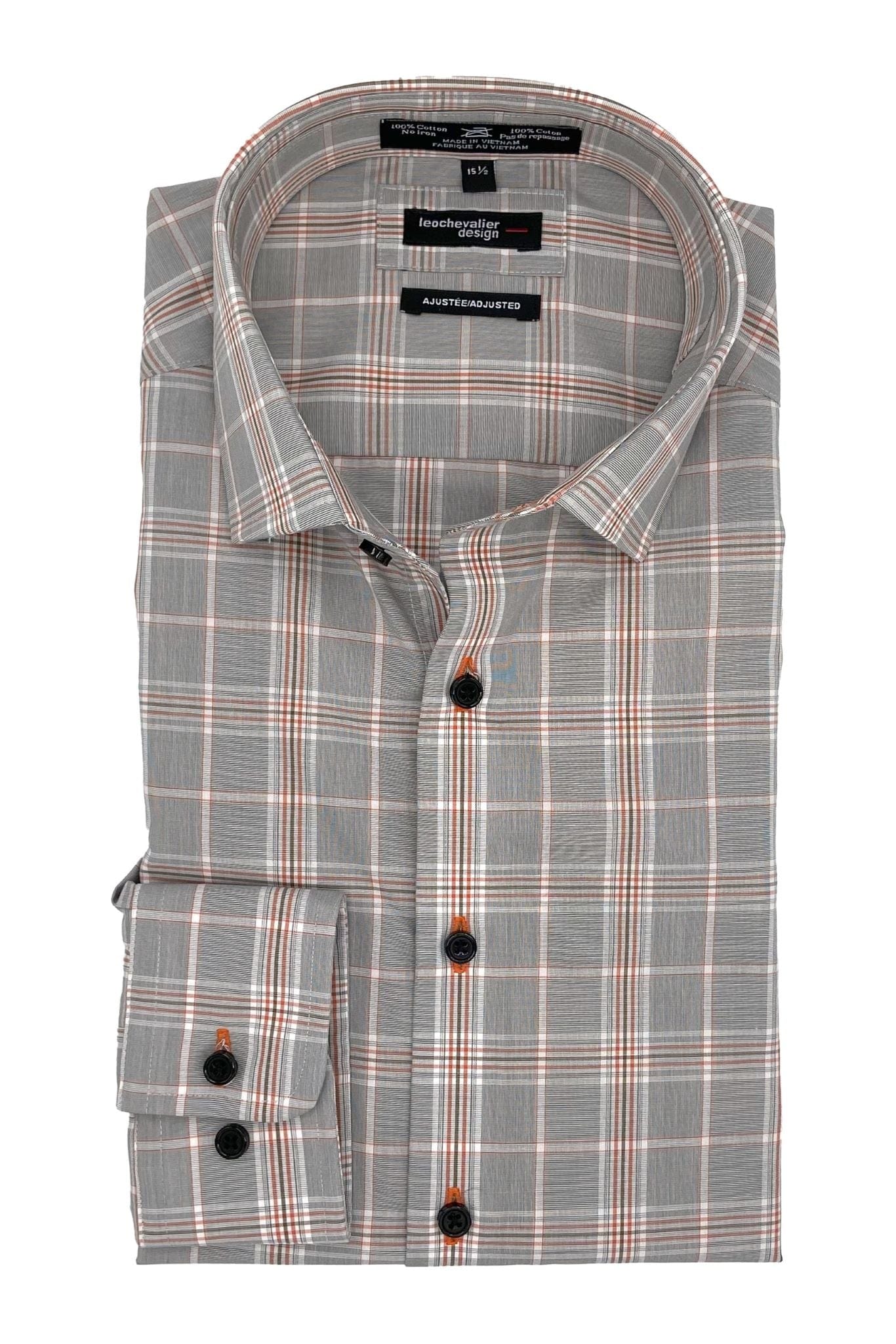 Leo Chevalier Design Orange Grey Plaid Dress Shirts for Sophisticated Men
