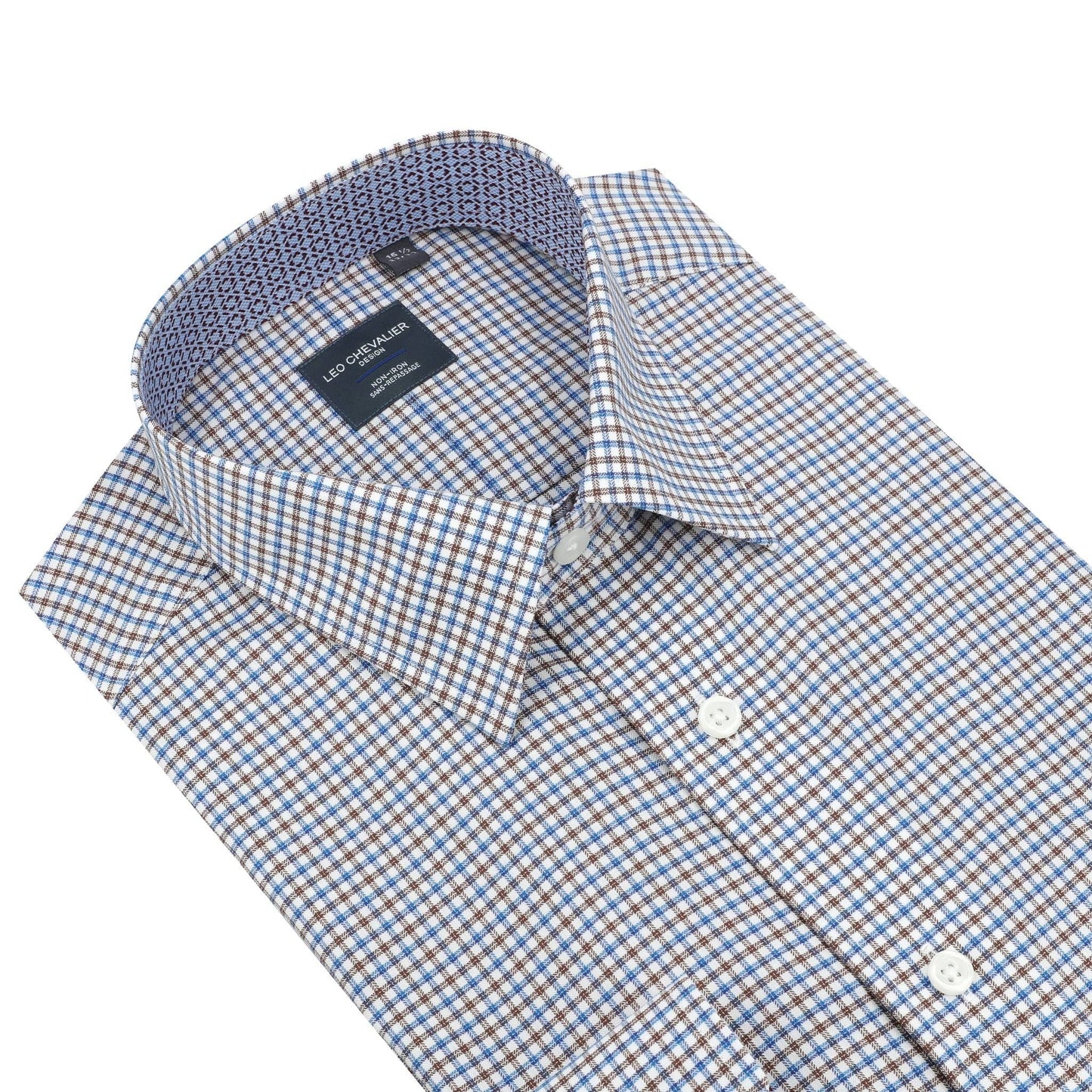 Leo Chevalier Design Stylish Sand and Blue Check Dress Shirt – Men's Patterned Design