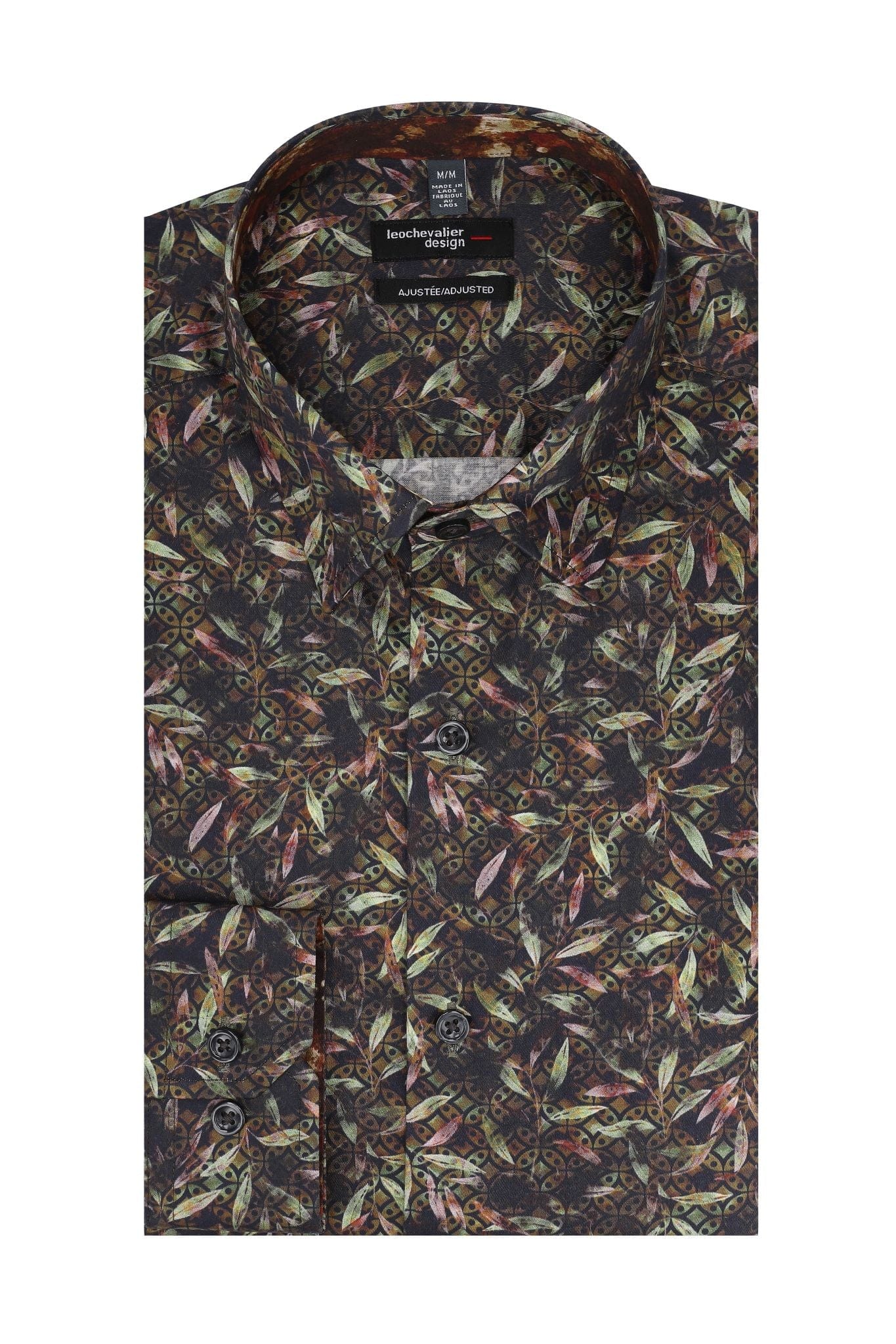 Leo Chevalier Design Vibrant Multi-color Jungle Print Long Sleeve Hidden Button Down Slim Fit Shirt