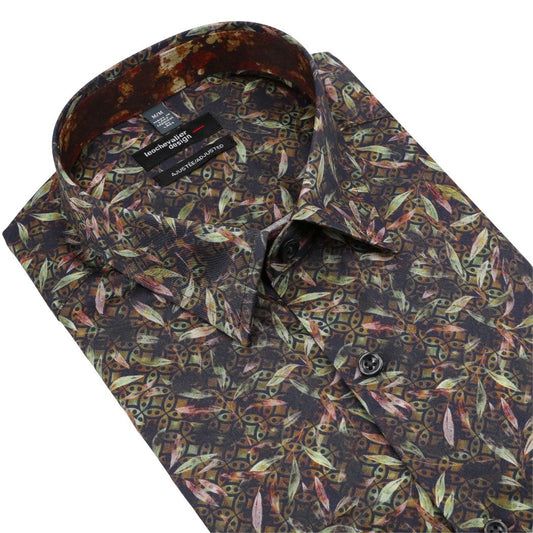 Leo Chevalier Design Vibrant Multi-color Jungle Print Long Sleeve Hidden Button Down Slim Fit Shirt