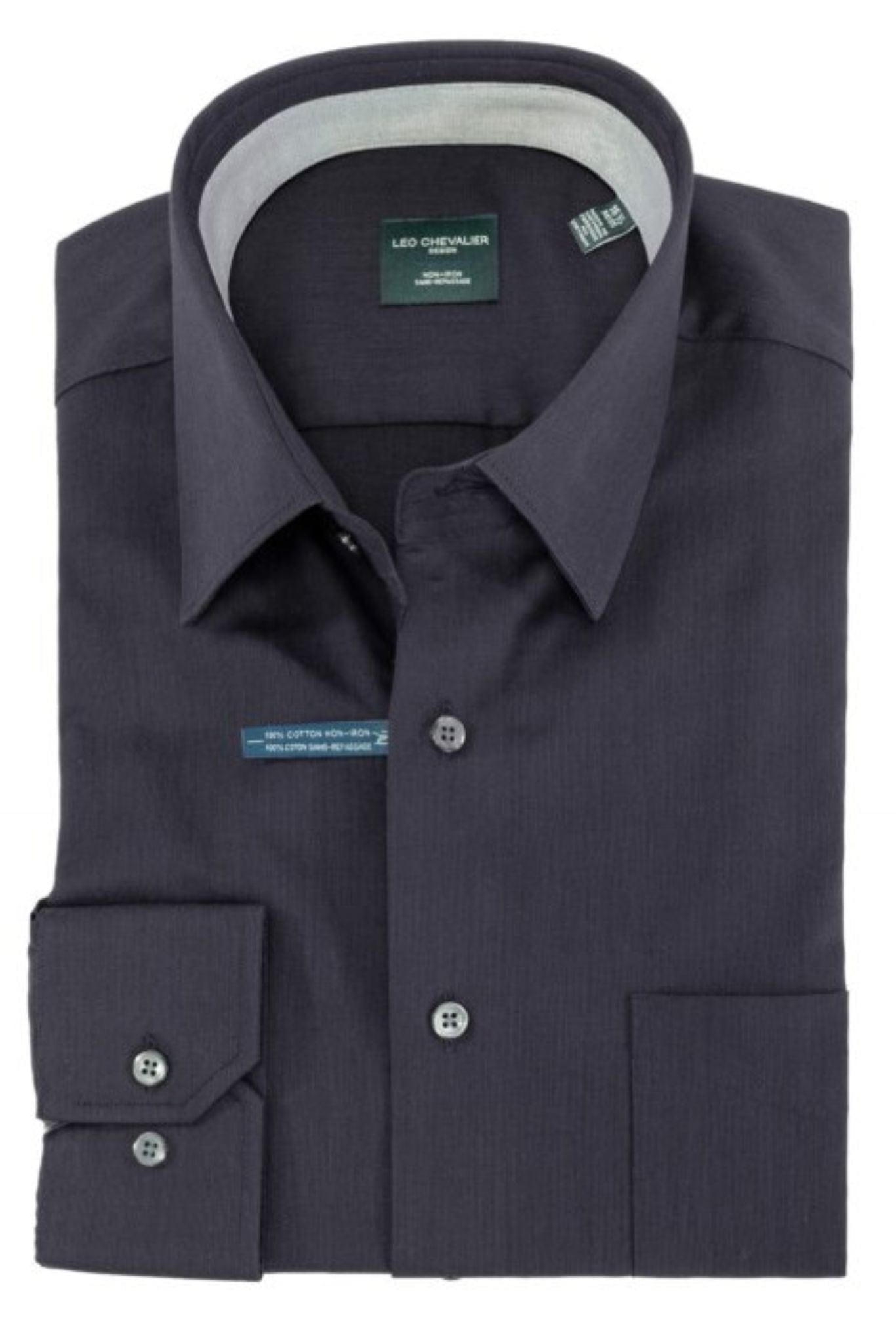 Leo Chevalier Design Mens 100% Cotton Non Iron Contemporary Fit Dress Shirts Contrasting Buttons and Trims Available in 6 Colors