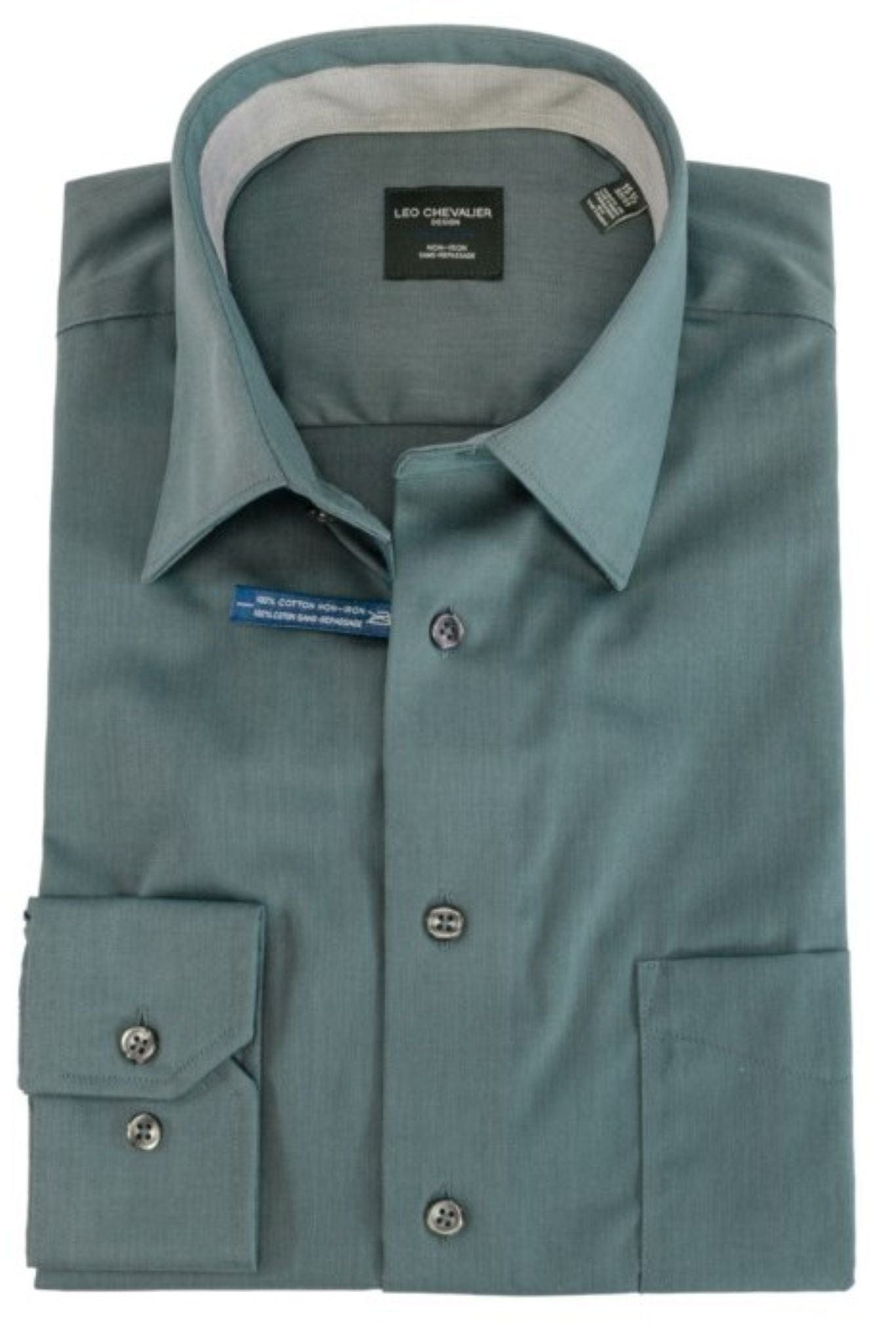 Leo Chevalier Design Mens 100% Cotton Non Iron Contemporary Fit Dress Shirts Contrasting Buttons and Trims Available in 6 Colors