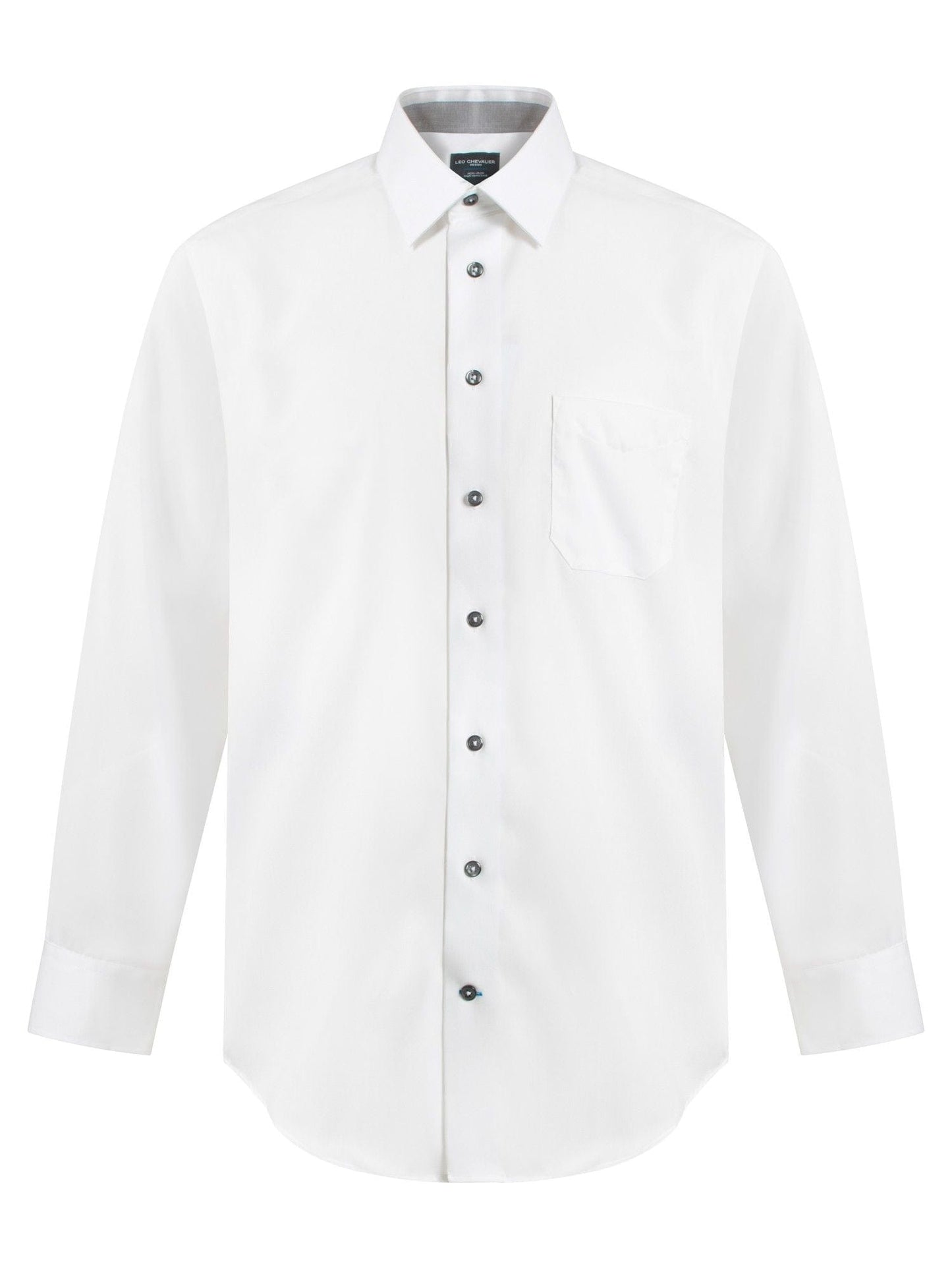 Leo Chevalier Design Mens 100% Cotton Non Iron Contemporary Fit Dress Shirts Contrasting Buttons and Trims Available in 6 Colors
