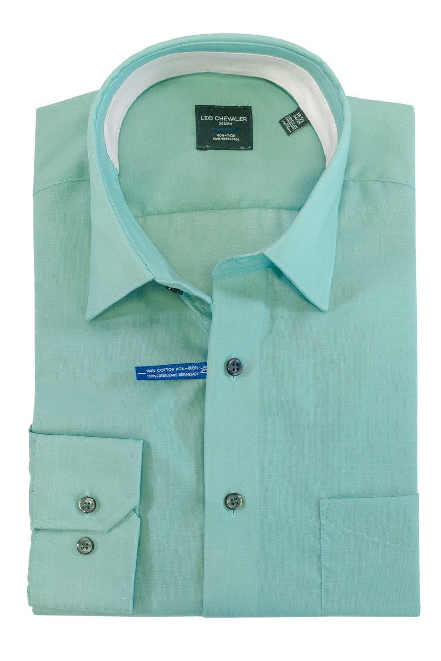 Leo Chevalier Design Mens 100% Cotton Non Iron Contemporary Fit Dress Shirts Contrasting Buttons and Trims Available in 6 More Colors