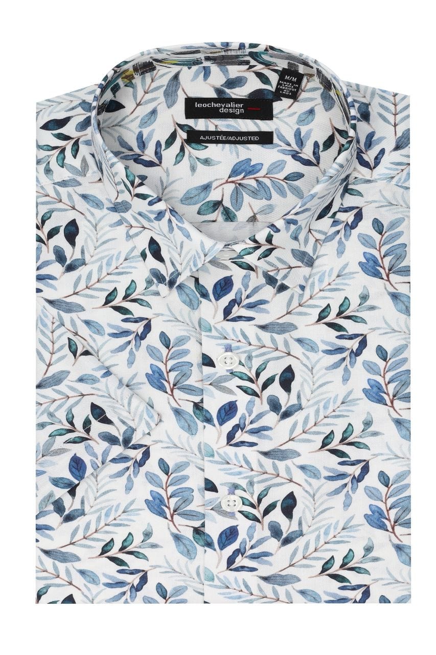 Leo Chevalier Design White Blue Print Button-Down Shirt for Men