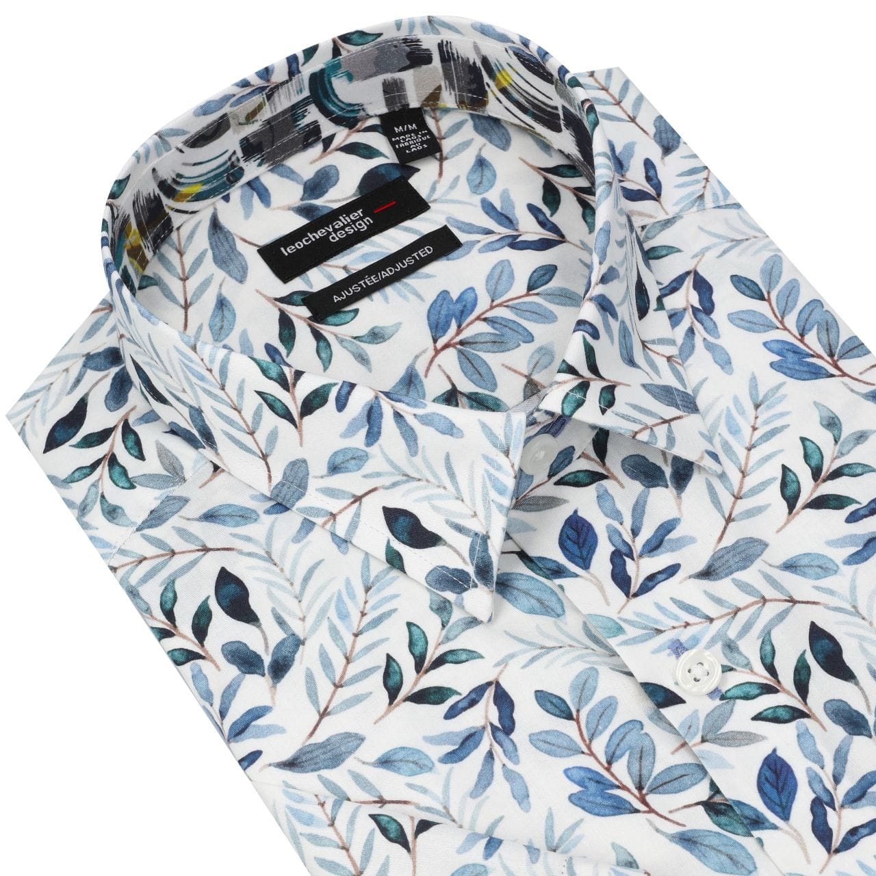 Leo Chevalier Design White Blue Print Button-Down Shirt for Men