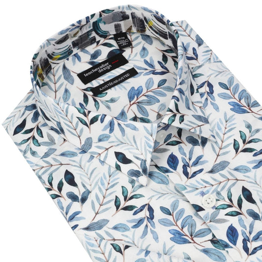 Leo Chevalier Design White Blue Print Button-Down Shirt for Men
