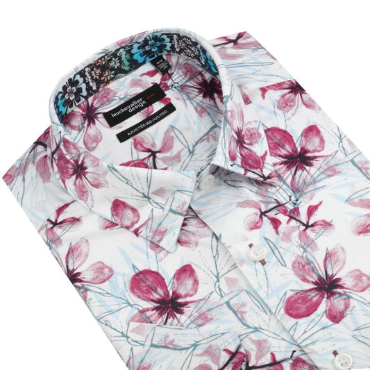 Leo Chevalier Design White Multi Wine Floral Men's Casual Short Sleeve Shirt