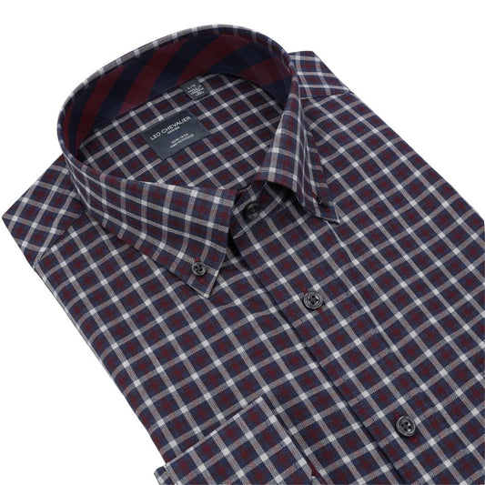 Leo Chevalier Design Regular Fit Wine Check Long Sleeve Men's Button Down Shirt
