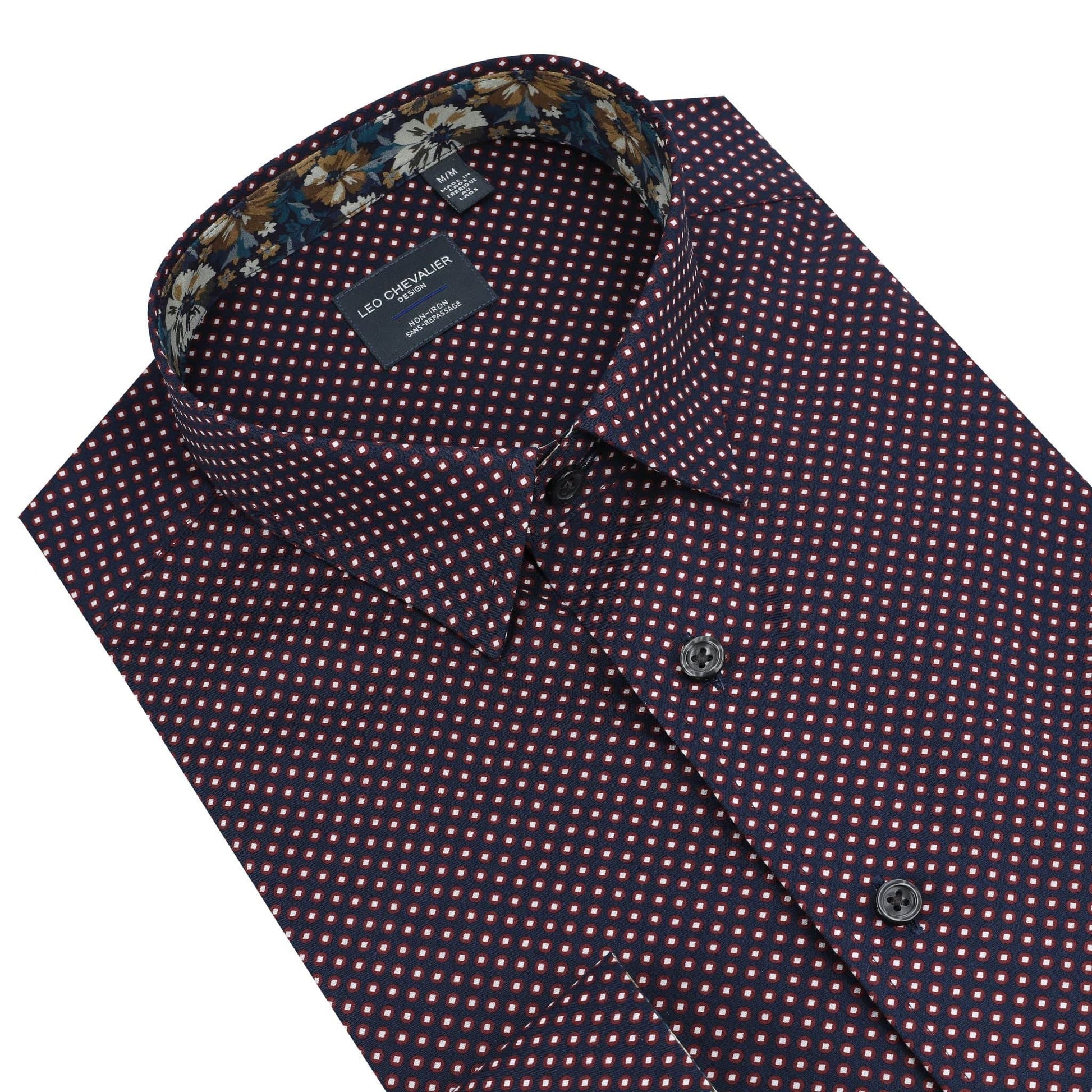 Leo Chevalier Design Wine with Small Prints Premium Cotton Long Sleeve Shirt