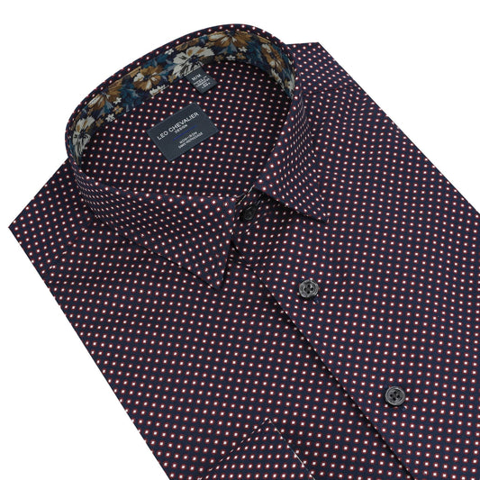 Leo Chevalier Design Wine with Small Prints Premium Cotton Long Sleeve Shirt
