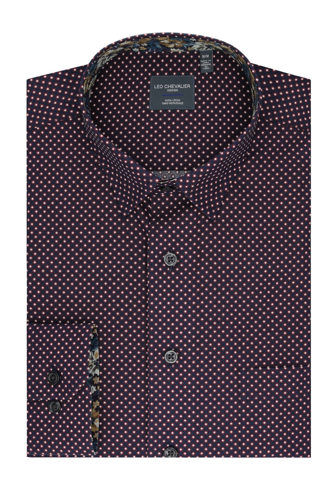 Leo Chevalier Design Wine with Small Prints Premium Cotton Long Sleeve Shirt