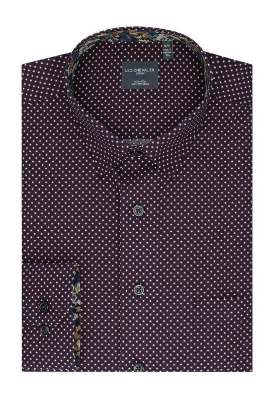 Leo Chevalier Design Wine with Small Prints Premium Cotton Long Sleeve Shirt