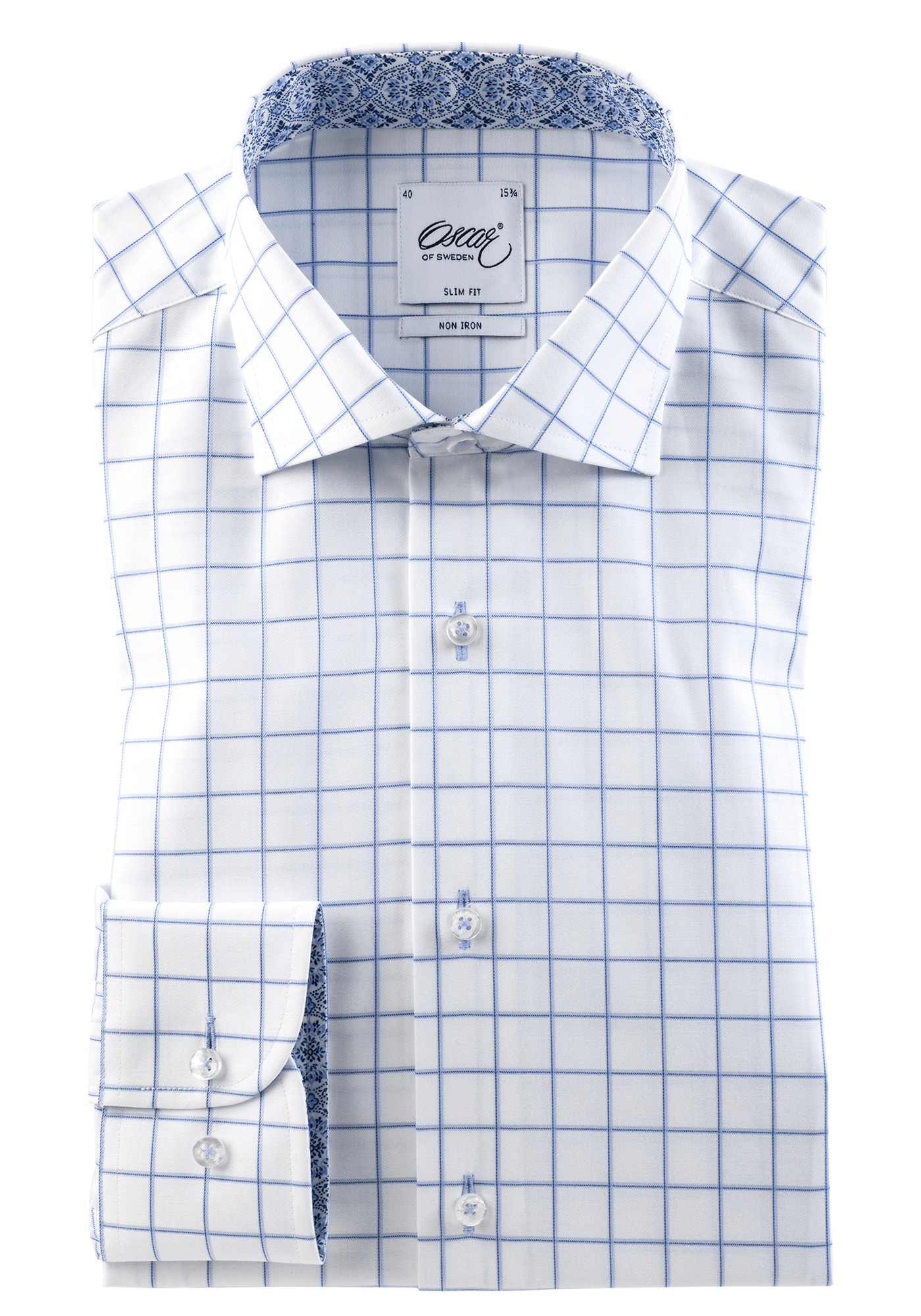 Oscar of Sweden Long Sleeve White Shirt With Blue Check by Oscar of Sweden