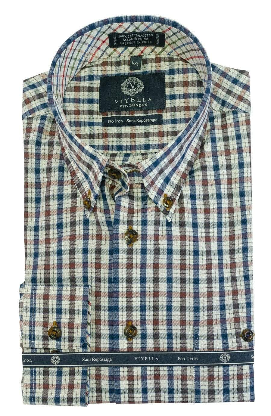 Viyella Chestnut Button-Down Long Sleeve Cotton Non Iron Plaid Shirts