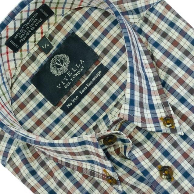 Viyella Chestnut Button-Down Long Sleeve Cotton Non Iron Plaid Shirts