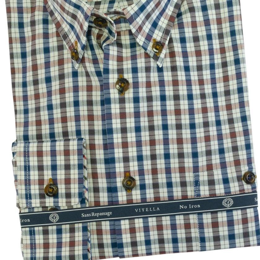 Viyella Chestnut Button-Down Long Sleeve Cotton Non Iron Plaid Shirts