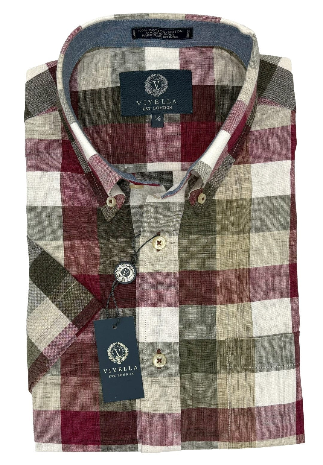 Viyella Expertly Crafted Burgundy Plaid Madras Shirts - 100% Cotton