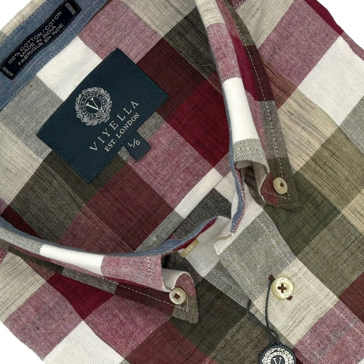 Viyella Expertly Crafted Burgundy Plaid Madras Shirts - 100% Cotton