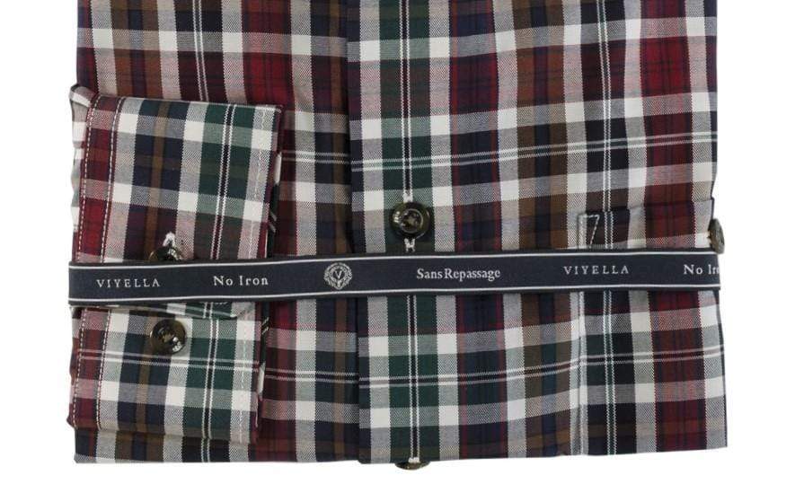 Viyella Black & Burgundy Button-Down Long Sleeve Cotton Plaid Non Iron Shirts