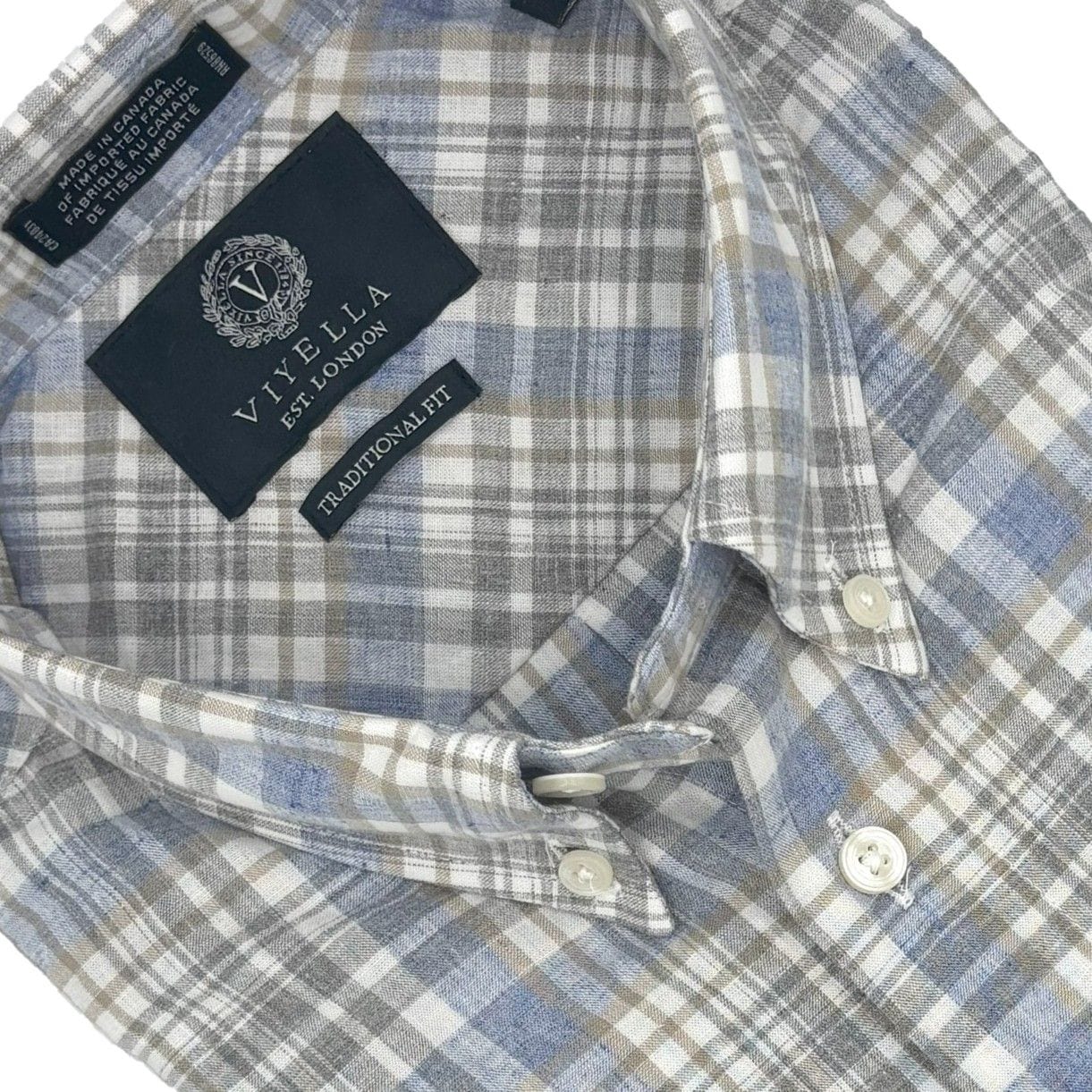 Viyella Blue Plaid Men's Premium Cotton & Linen Short Sleeve Shirt