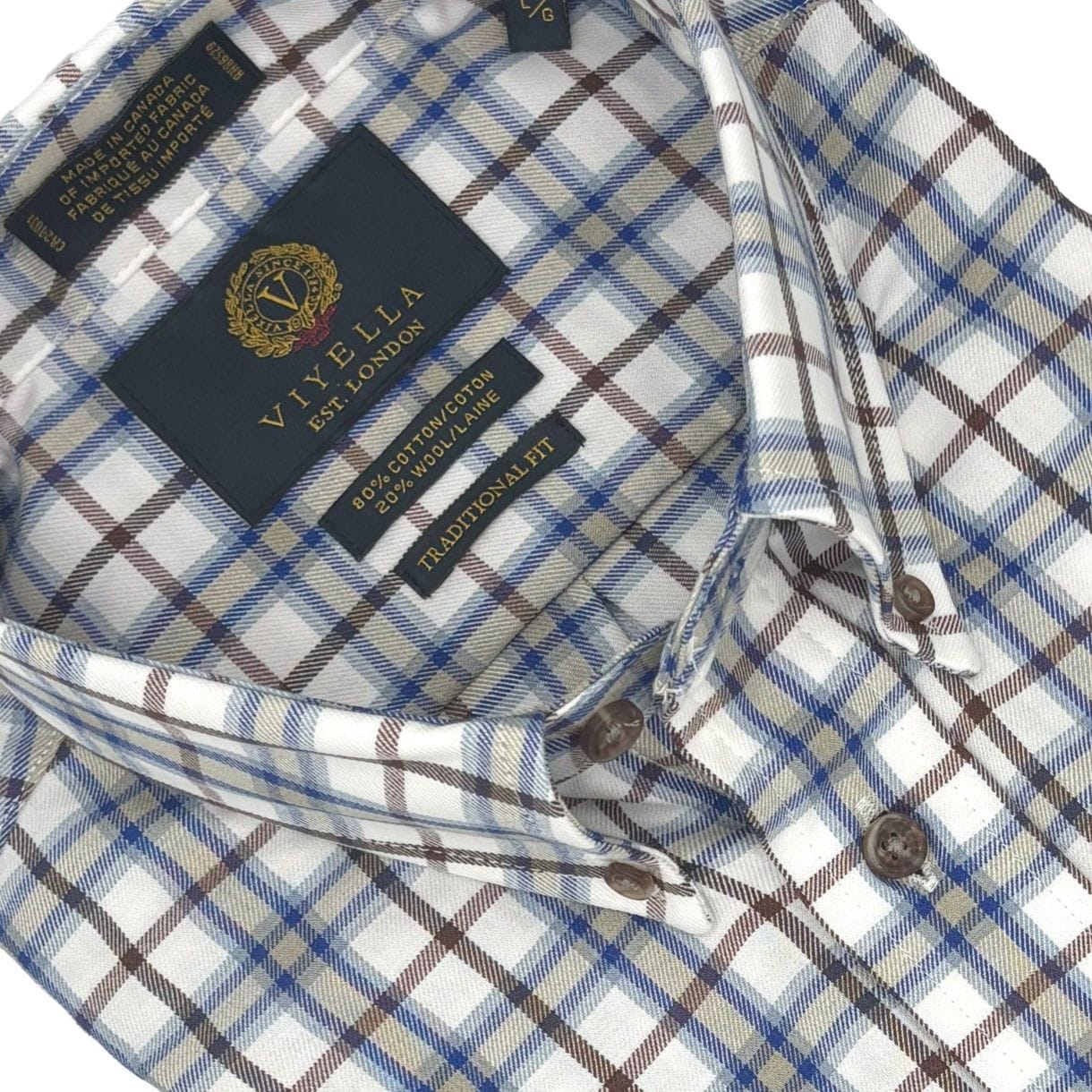 Viyella Brown & Blue Check 80% Cotton Wool Long Sleeve Button Down Shirt