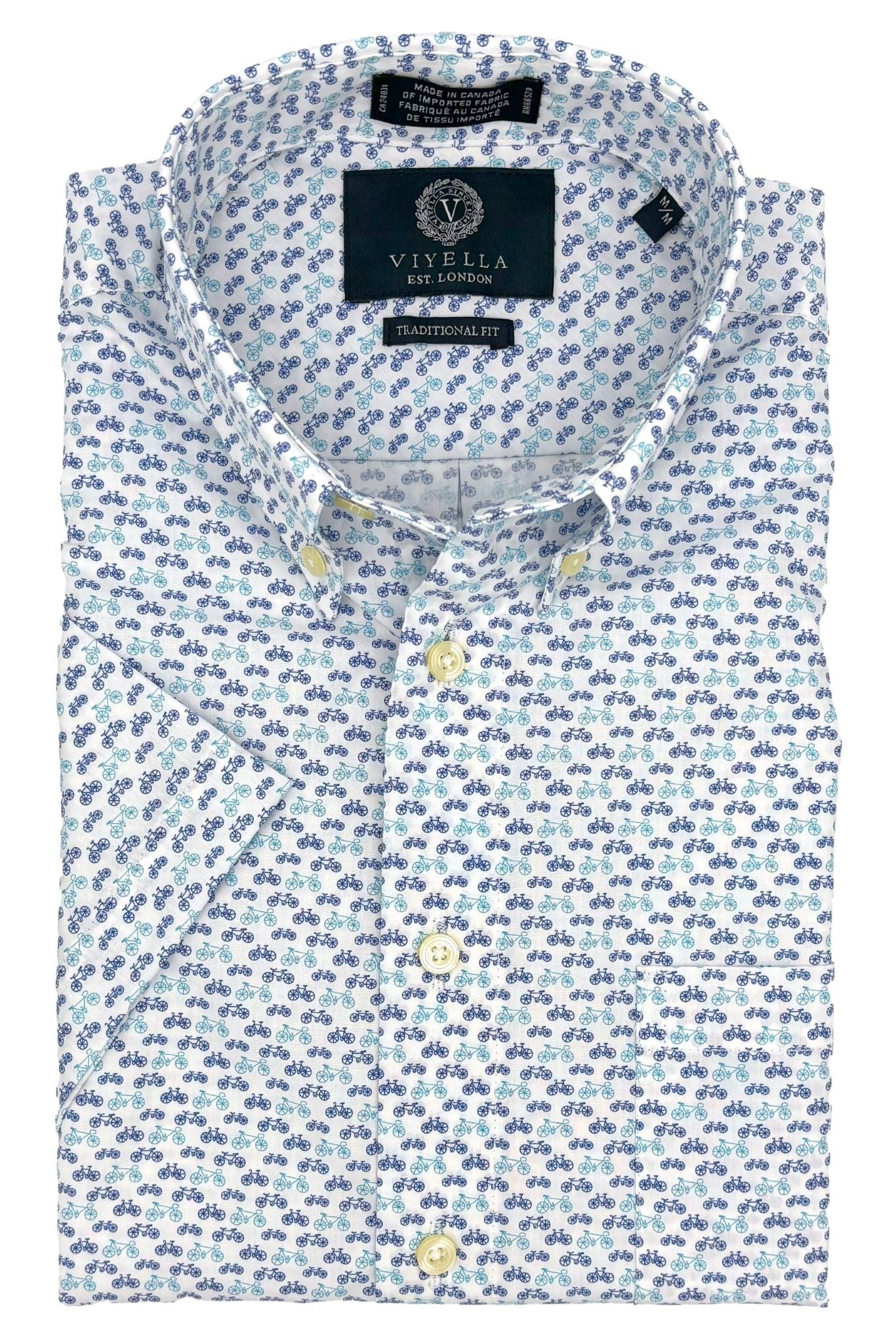 Viyella Button-Down Men's Short Sleeve Shirts - Blue Bicycle Print
