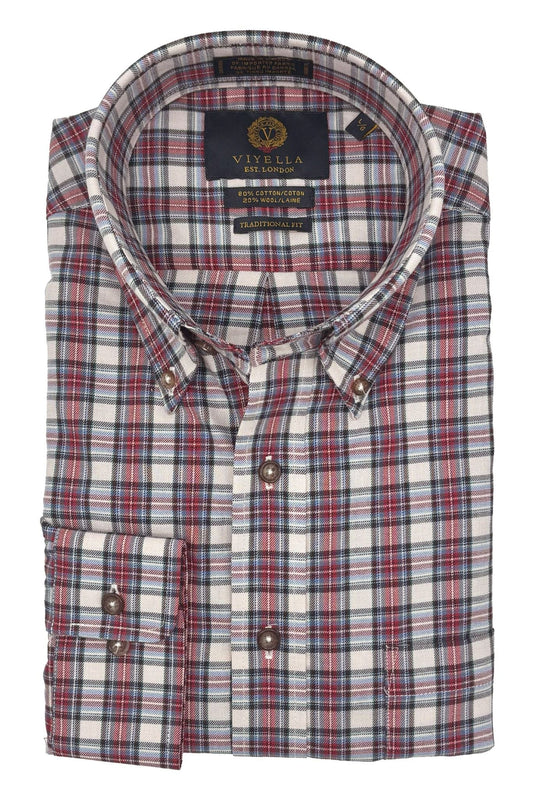 Viyella Chambray Red & Black Plaid Long Sleeve Sport Shirt for Winter