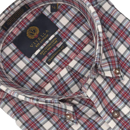 Viyella Chambray Red & Black Plaid Long Sleeve Sport Shirt for Winter